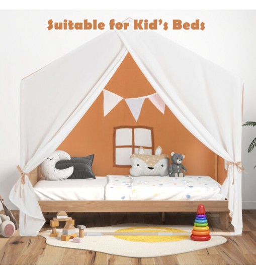 Kid's Play Tent with Washable Cotton Mat and Flag Banner-Orange