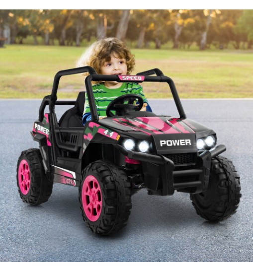 12V Kids UTV Ride on Car with 2.4G Remote Control Music and LED Lights-Pink