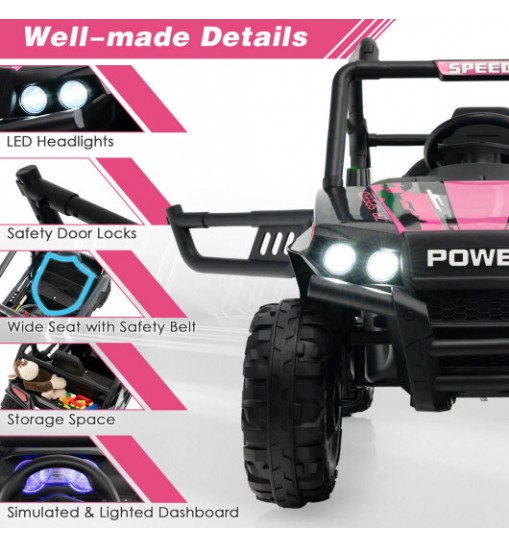 12V Kids UTV Ride on Car with 2.4G Remote Control Music and LED Lights-Pink