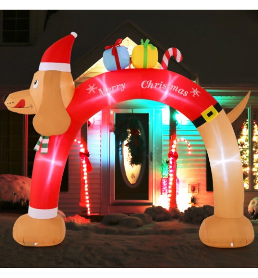 8 Feet Lighted Inflatable Christmas Dachshund Arch with Air Blower