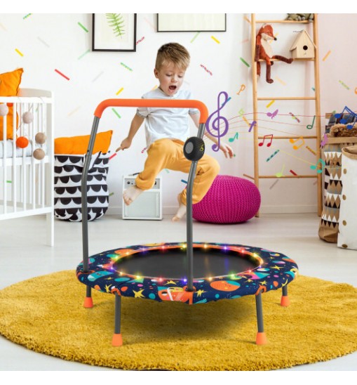 36 Inch Mini Trampoline with Colorful LED Lights and Bluetooth Speaker