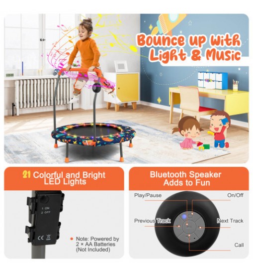 36 Inch Mini Trampoline with Colorful LED Lights and Bluetooth Speaker