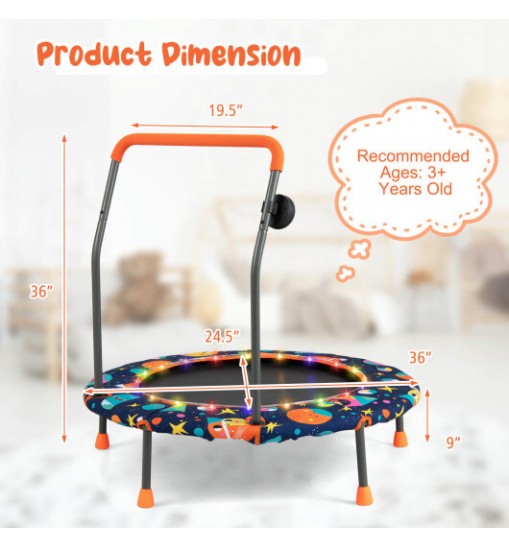 36 Inch Mini Trampoline with Colorful LED Lights and Bluetooth Speaker