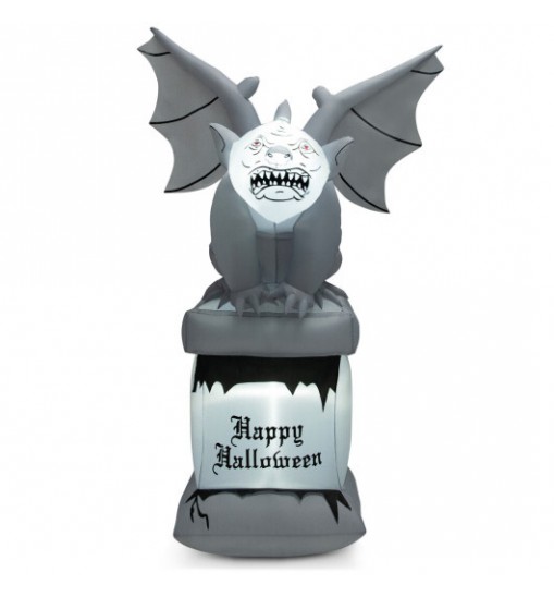 8.2 Feet Halloween Inflatable Gravestone with Gargoyle Yard Decoration and LED Lights