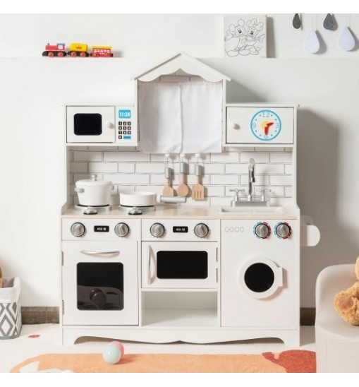 Wooden Kids Kitchen with Washing Machine