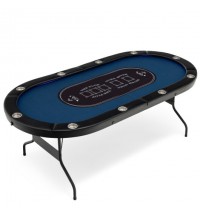 Foldable 10-Player Poker Table with LED Lights and USB Ports Ideal for Texas Casino-Blue