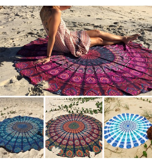 Honana WX-16 150cm Bohemian Thin Chiffon Beach Towel Mat Mandala Round Silk Scarf Bed Sheet Tapestry