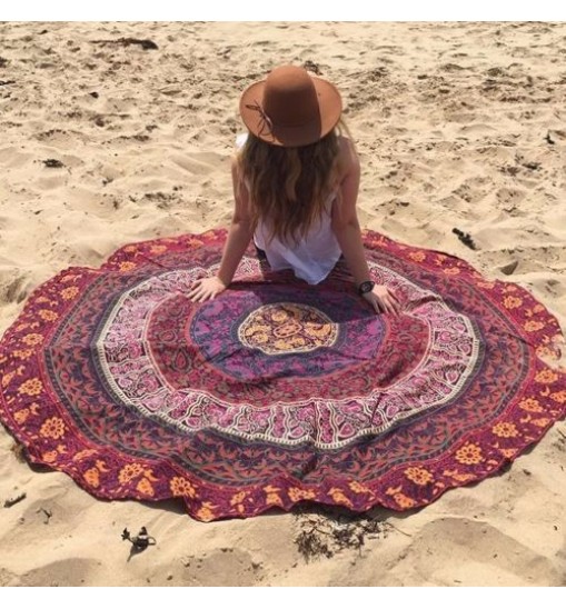 Honana WX-16 150cm Bohemian Thin Chiffon Beach Towel Mat Mandala Round Silk Scarf Bed Sheet Tapestry