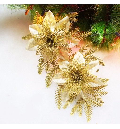 Glitter Artificial Christmas Tree Flowers Ornament Pendant Xmas Party Decoration