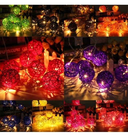 35 LED Rattan Ball String Light Home Garden Fairy Colorful Lamp Wedding Party Xmas Decor