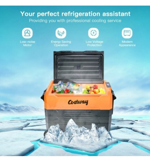 58 Quarts Car Refrigerator Portable RV Freezer Dual Zone with Wheel-Orange - Color: Orange