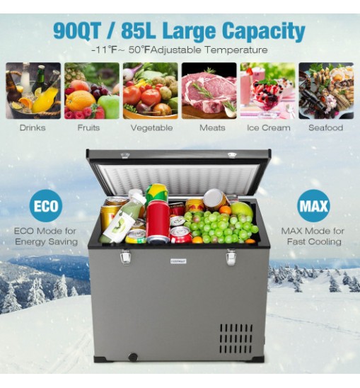 90 QT Portable Car Refrigerator Freezer with Compressor-Gray - Color: Gray - Size: L