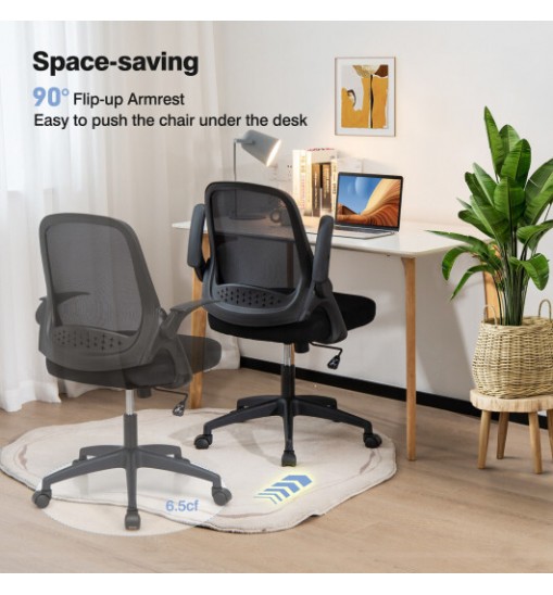 Adjustable Mesh Office Chair Rolling Computer Desk Chair with Flip-up Armrest-Black - Color: Black