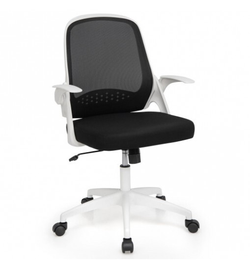 Adjustable Mesh Office Chair Rolling Computer Desk Chair with Flip-up Armrest-White - Color: White