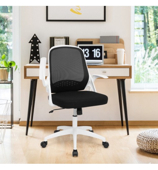 Adjustable Mesh Office Chair Rolling Computer Desk Chair with Flip-up Armrest-White - Color: White