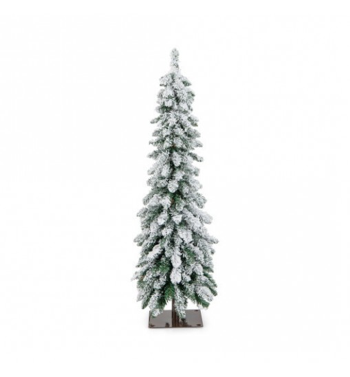 4 Feet Pre-Lit Artificial Christmas Tree Snow-Flocked Slim Pencil Xmas Decor - Color: White - Size: 4 ft