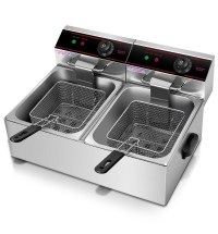 3400W Dual Tank Electric Countertop Deep Fryer - Color: Silver