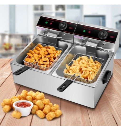 3400W Dual Tank Electric Countertop Deep Fryer - Color: Silver