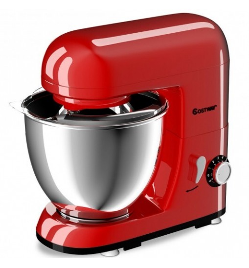 4.3 Qt 550 W Tilt-Head Stainless Steel Bowl Electric Food Stand Mixer-Red - Color: Red