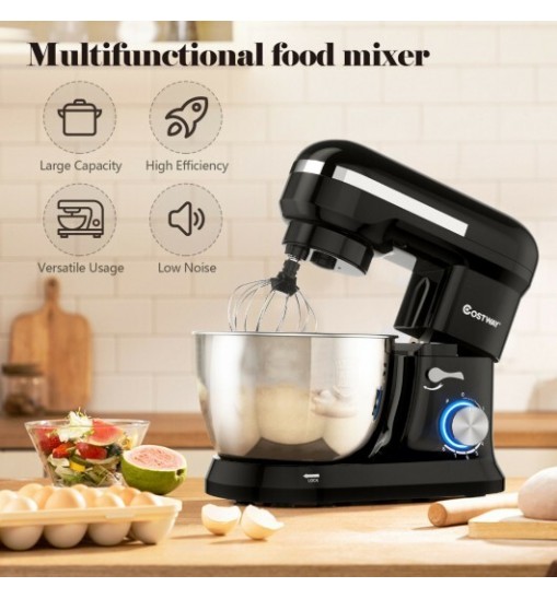 4.8 Qt 8-speed Electric Food Mixer with Dough Hook Beater-Black - Color: Black