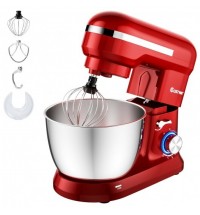 4.8 Qt 8-speed Electric Food Mixer with Dough Hook Beater-Red - Color: Red