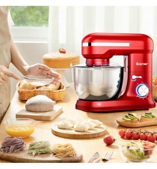 4.8 Qt 8-speed Electric Food Mixer with Dough Hook Beater-Red - Color: Red