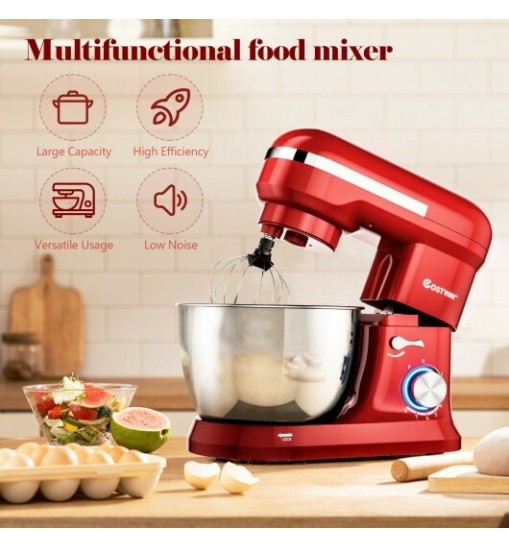 4.8 Qt 8-speed Electric Food Mixer with Dough Hook Beater-Red - Color: Red