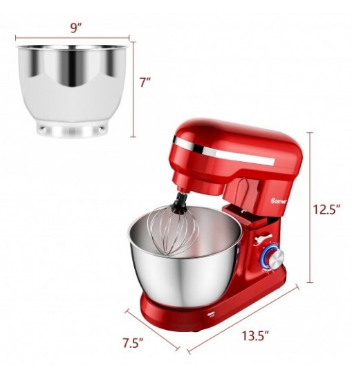 4.8 Qt 8-speed Electric Food Mixer with Dough Hook Beater-Red - Color: Red