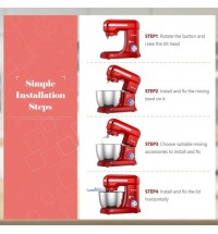 4.8 Qt 8-speed Electric Food Mixer with Dough Hook Beater-Red - Color: Red