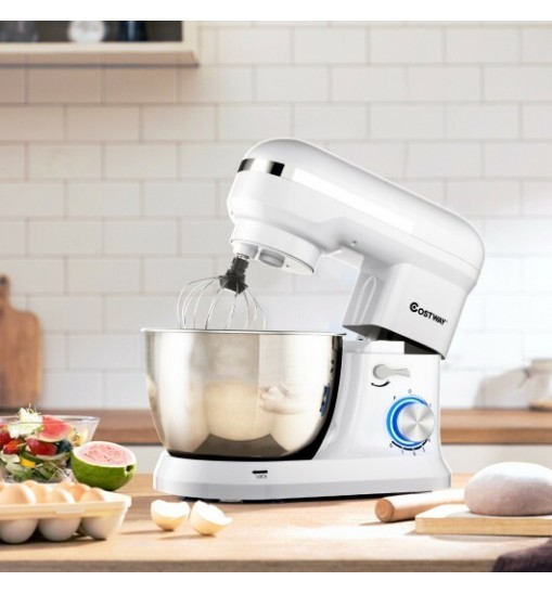 4.8 Qt 8-speed Electric Food Mixer with Dough Hook Beater-White - Color: White