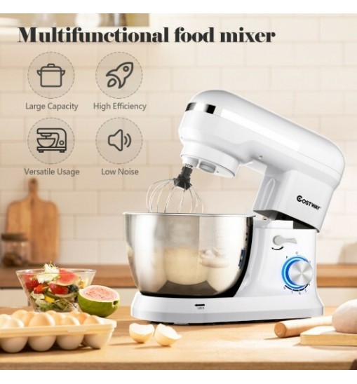 4.8 Qt 8-speed Electric Food Mixer with Dough Hook Beater-White - Color: White