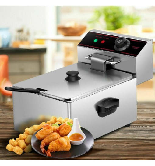 1700W Single Electric Deep Fryer with Basket Scoop Unit - Color: Silver