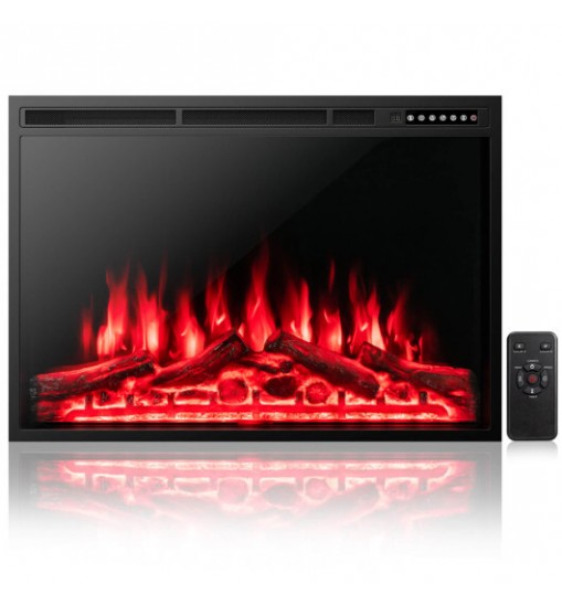 34/37 Inch Electric Fireplace Recessed with Adjustable Flames - Color: Black - Size: 37 inches