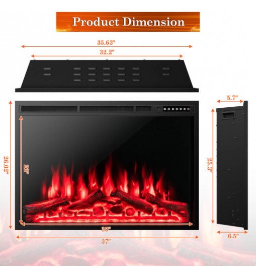 34/37 Inch Electric Fireplace Recessed with Adjustable Flames - Color: Black - Size: 37 inches