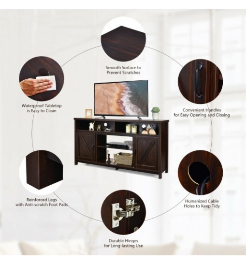 59 Inch TV Stand Media Center Console Cabinet with Barn Door for TV's 65 Inch-Brown - Color: Brown - Size: 59 inches