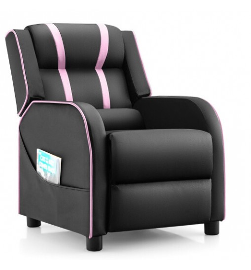 Kids Recliner Chair with Side Pockets and Footrest-Pink - Color: Pink