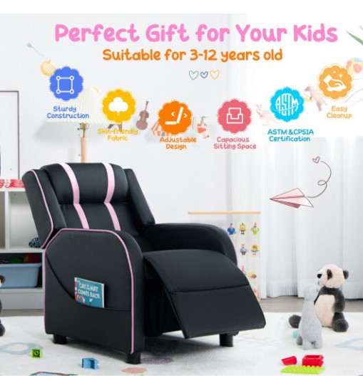 Kids Recliner Chair with Side Pockets and Footrest-Pink - Color: Pink