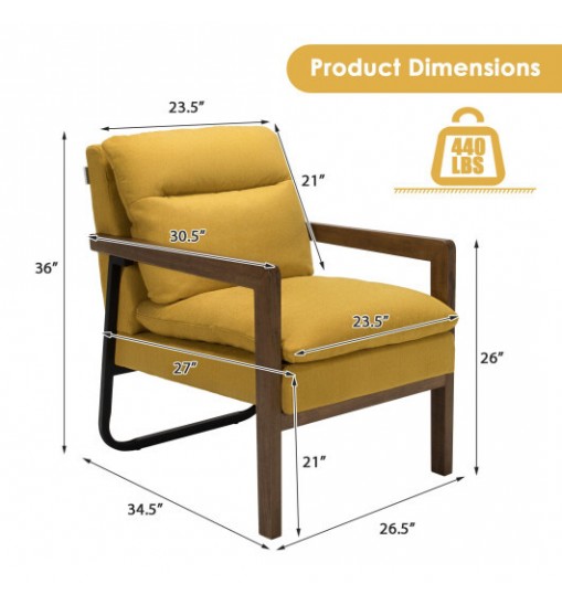 Single Sofa Chair with Extra-Thick Padded Backrest and Seat Cushion-Yellow - Color: Yellow