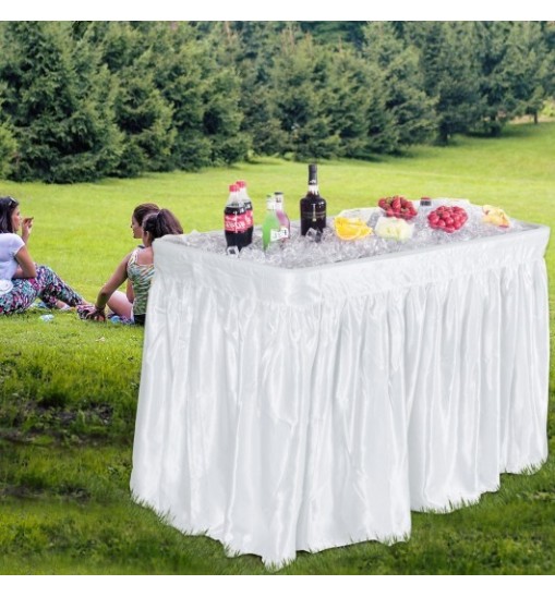 4 Feet Plastic Party Ice Folding Table with Matching Skirt - Color: White