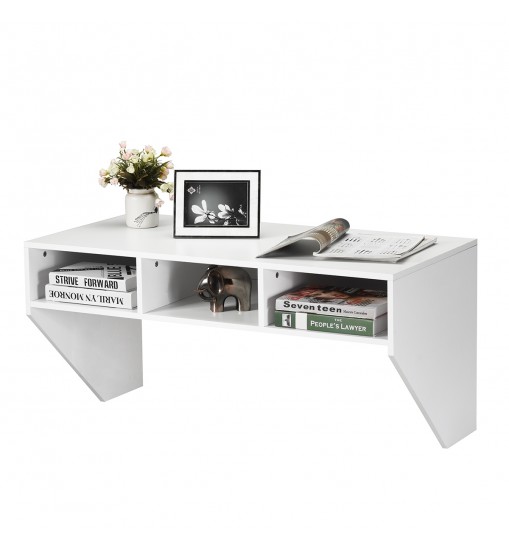 Wall Mounted Floating Computer Table Desk Storage Shelf-White - Color: White