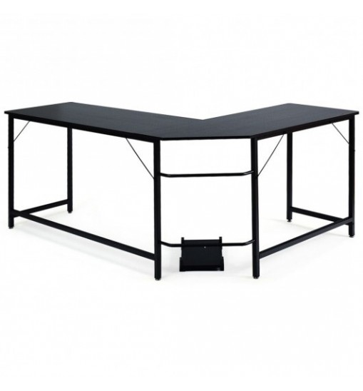 L Shaped Desk Corner Computer Desk PC Laptop Gaming Table Workstation-Black - Color: Black