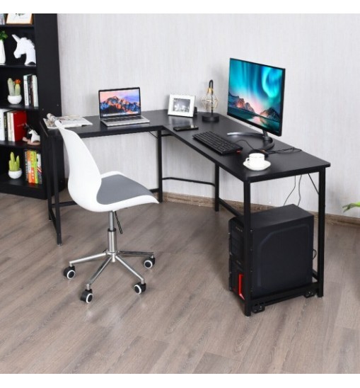 L Shaped Desk Corner Computer Desk PC Laptop Gaming Table Workstation-Black - Color: Black