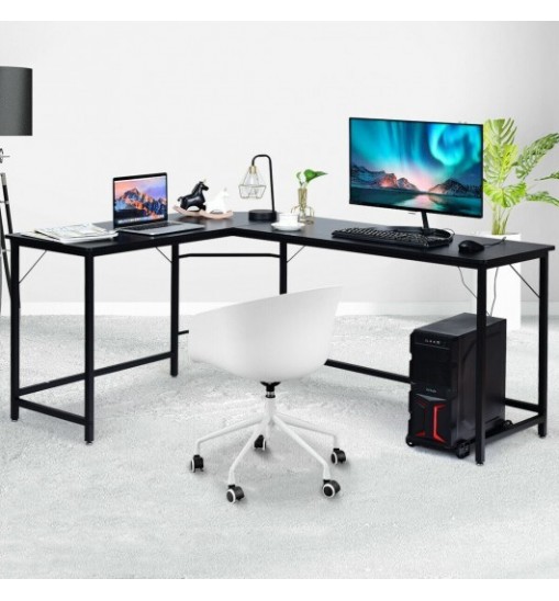 L Shaped Desk Corner Computer Desk PC Laptop Gaming Table Workstation-Black - Color: Black