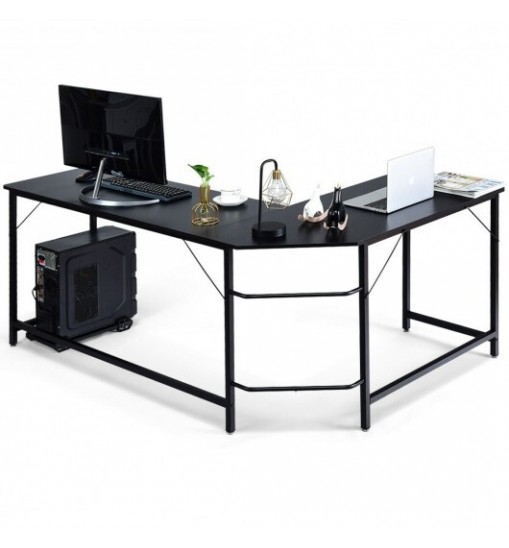 L Shaped Desk Corner Computer Desk PC Laptop Gaming Table Workstation-Black - Color: Black