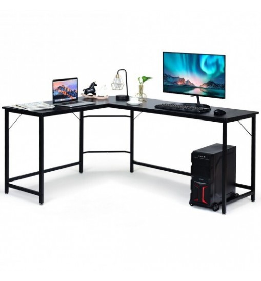 L Shaped Desk Corner Computer Desk PC Laptop Gaming Table Workstation-Black - Color: Black