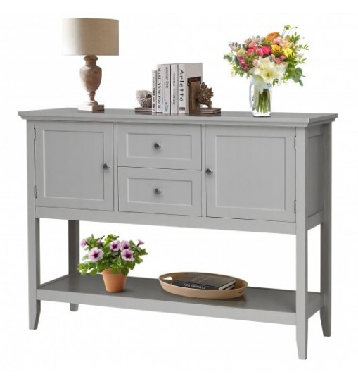 Wooden Sideboard Buffet Console Table  with Drawers and Storage-Gray - Color: Gray