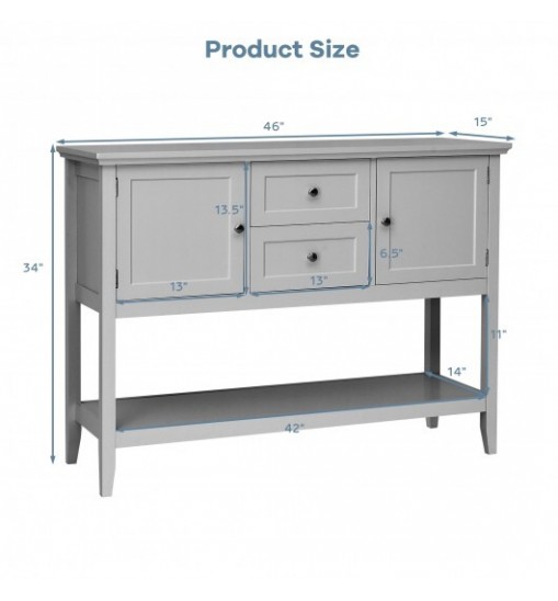 Wooden Sideboard Buffet Console Table  with Drawers and Storage-Gray - Color: Gray