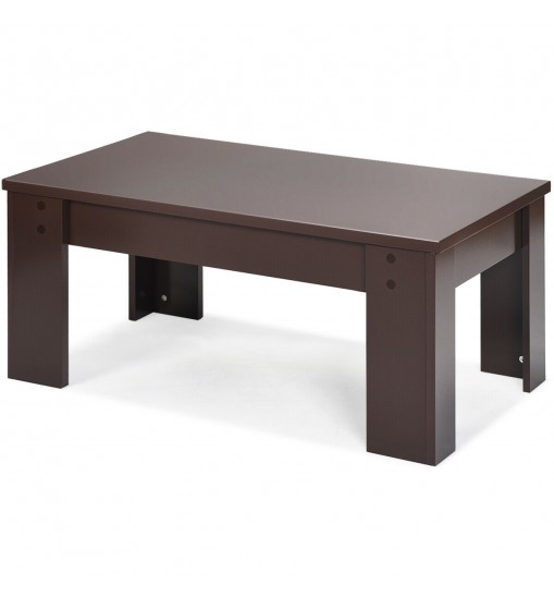 Lift Top Coffee Pop-UP Cocktail Table-Brown - Color: Brown