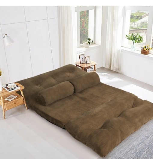 6-Position Adjustable Sleeper Lounge Couch with 2 Pillows-Coffee - Color: Brown