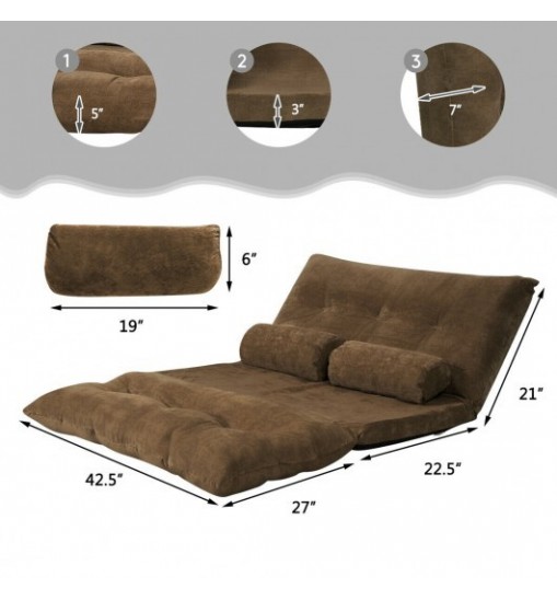 6-Position Adjustable Sleeper Lounge Couch with 2 Pillows-Coffee - Color: Brown